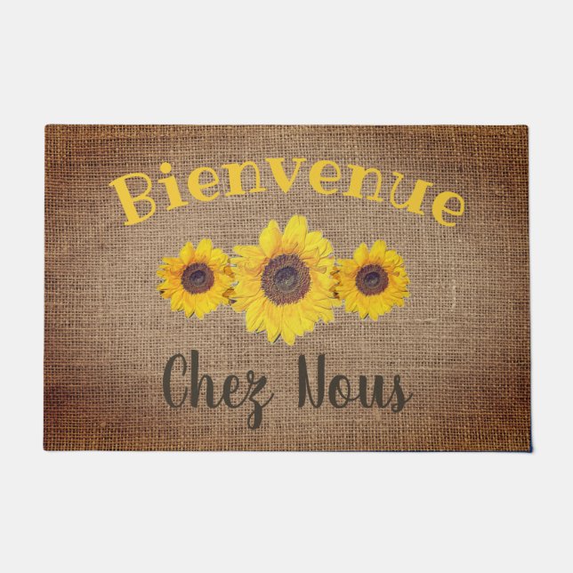 Sunflower trio -  French  Welcome Doormat (Front)