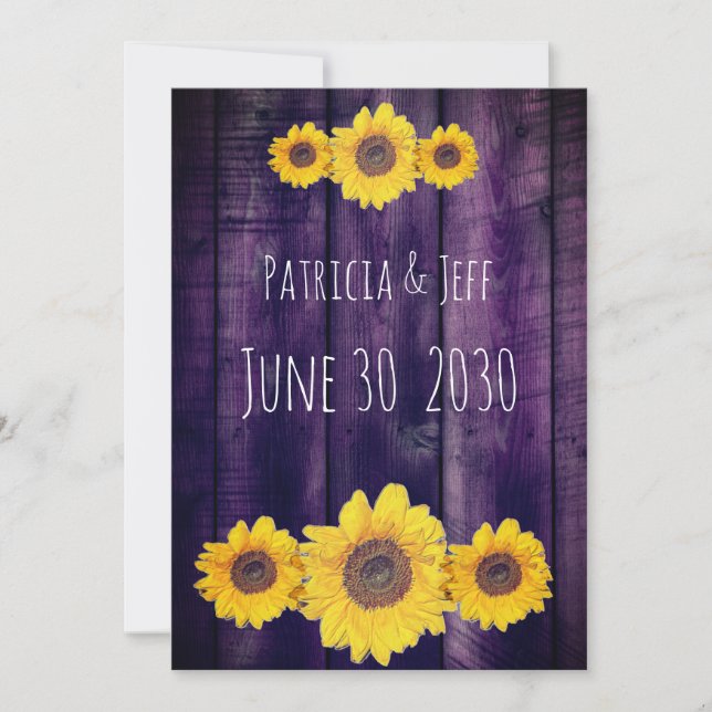 sunflower trio in purple faux wood -save the date save the date (Front)