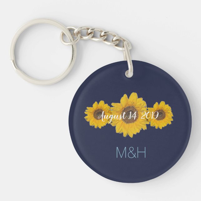 sunflower trio personalised - rustic wedding key ring (Front)