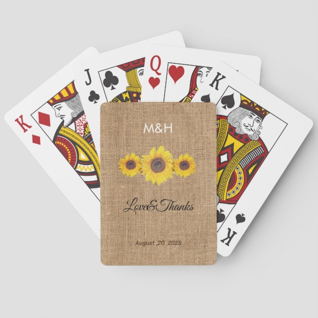 Sunflower trio- personalised wedding favour no3 playing cards (Back)