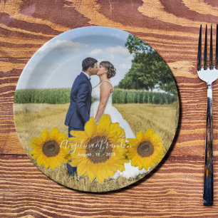 sunflower trio - your wedding photo paper plates
