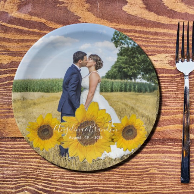 sunflower trio  - your wedding photo paper plates (Creator Uploaded)