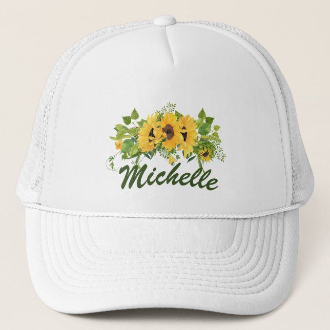 Sunflower Trucker Hat with customisable name (Front)