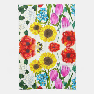 Sunflower, Tulip, & Poppy Floral Garden Tea Towel