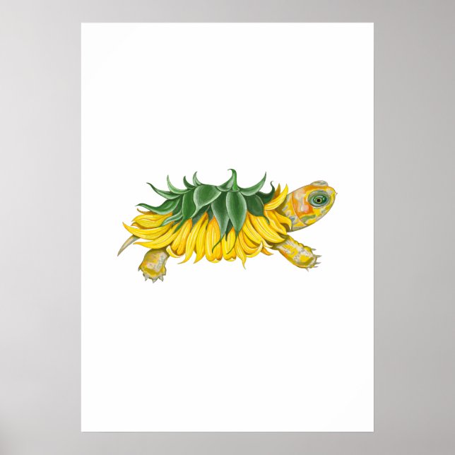 Sunflower Turtle – Botanical Fantasy Art Print (Front)