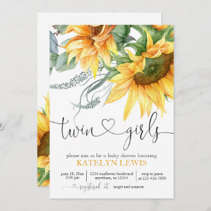 Sunflower Twins Baby Shower Invitation