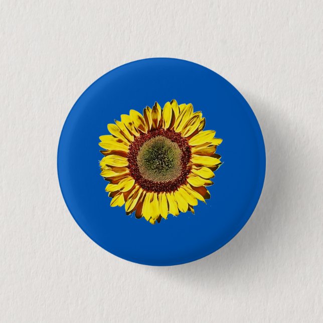 Sunflower Ukraine National Symbol Blue Background 3 Cm Round Badge (Front)