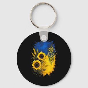 Sunflower Ukraine Wheat Art Heritage Colorful Key Ring