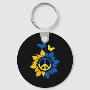 Sunflower Ukrainian Flag Vintage I Stand With Ukra Key Ring