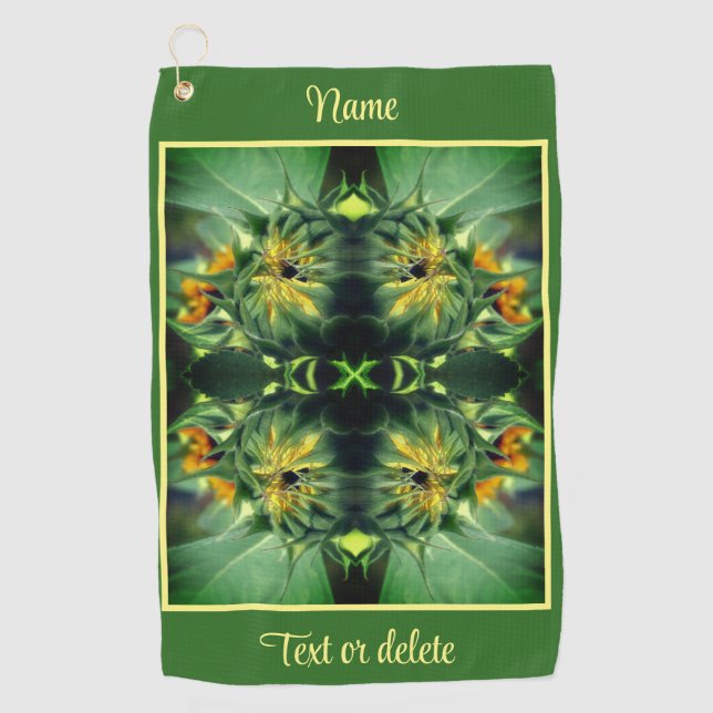 Sunflower Unfolding Abstract Personalised Golf Towel (Front)