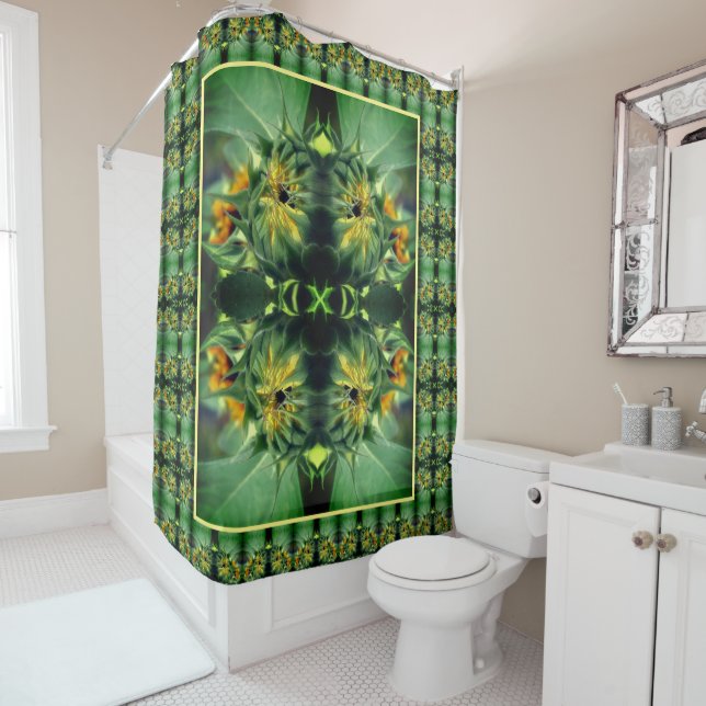 Sunflower Unfolding Abstract Shower Curtain (In Situ)
