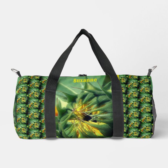 Sunflower Unfolding Personalised  Duffle Bag (Front)