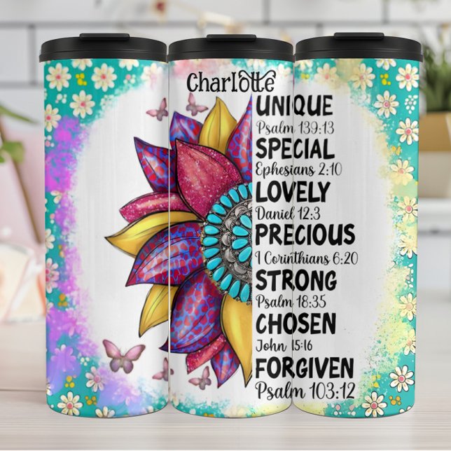 Sunflower: Unique, Loved, Biblically Affirmed Thermal Tumbler (Creator Uploaded)