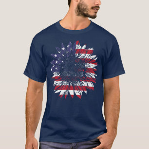 Sunflower US american flag for independence on 4th T-Shirt