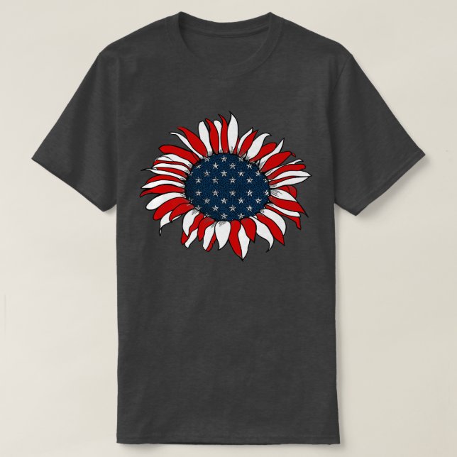 Sunflower US american flag for independence on 4th T-Shirt (Design Front)