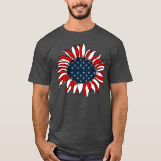Sunflower US american flag for independence on 4th T-Shirt