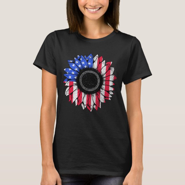 Sunflower Usa American Flag Patriotic 4th of July T-Shirt (Front)