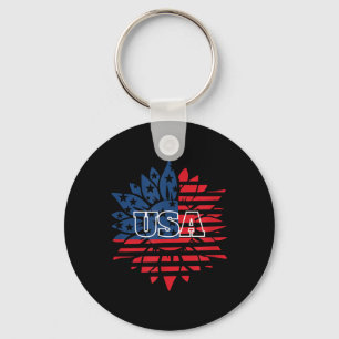 Sunflower Usa Flag Clothing For 4th Of July Memori Key Ring