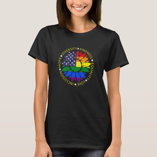 Sunflower USA LGBTQ Pride Rainbow Flag Patriotic A T-Shirt (Front)