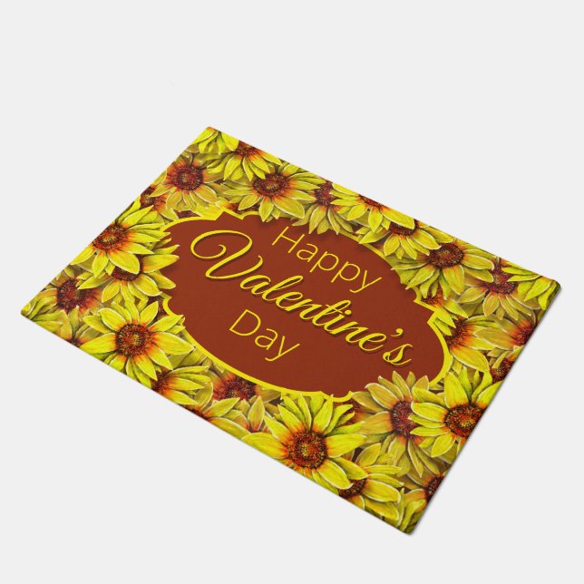 Sunflower Valentine's Day Door Mat (Angled)