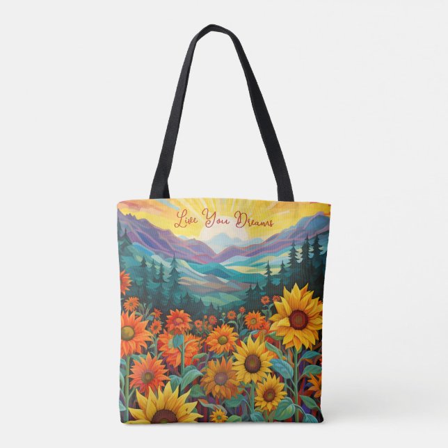 Sunflower Valley Mountains Painting Quotes Tote Bag (Back)