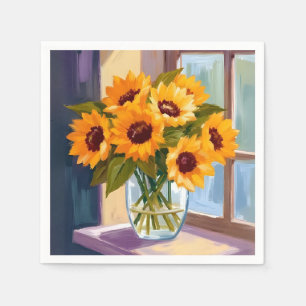 Sunflower Vase   Floral Yellow Bouquet Watercolor Napkin