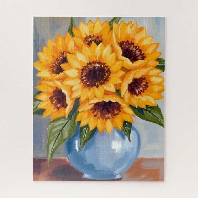 Sunflower Vase Watercolor Flower Bouquet Jigsaw Puzzle (Vertical)