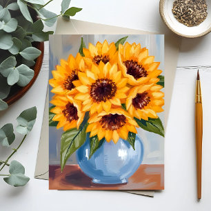 Sunflower Vase Watercolor Flower Bouquet Postcard