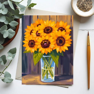 Sunflower Vase | Yellow Flower Bouquet Watercolor Postcard