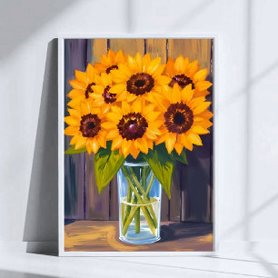 Sunflower Vase Yellow Flower Bouquet Watercolor Poster