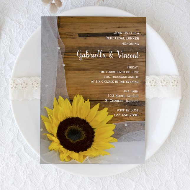 Sunflower Veil Country Wedding Rehearsal Dinner Invitation (Creator Uploaded)