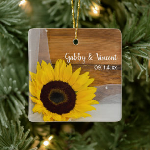 Sunflower Veil Wedding Bridesmaid Thank You Ceramic Tree Decoration