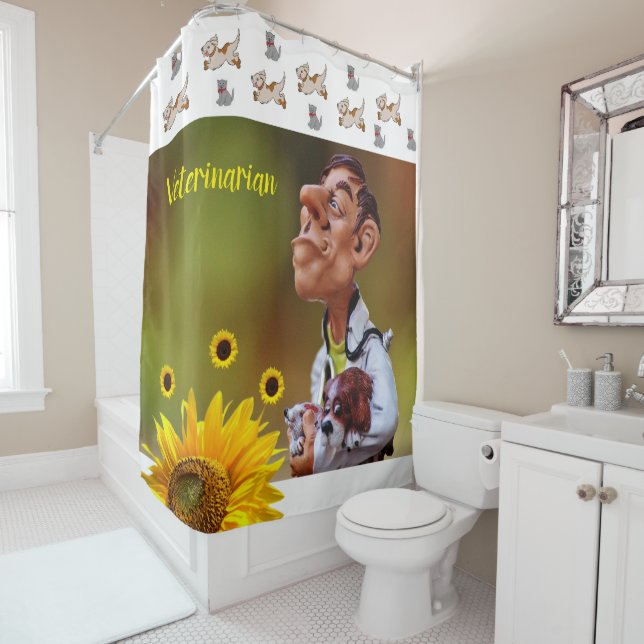 Sunflower Veterinarian Cat Dog Shower Curtain (In Situ)