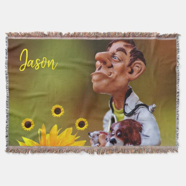 Sunflower Veterinarian Throw Blanket (Front)