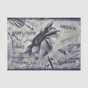 Sunflower Vintage Black And White Ephemera Texture Tissue Paper