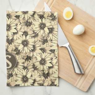 Sunflower Vintage Charm Sepia Tone Kitchen Towel