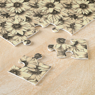 Sunflower Vintage Charm Sepia Tone Puzzle