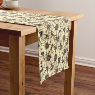 Sunflower Vintage Charm Sepia Tone Table Runner