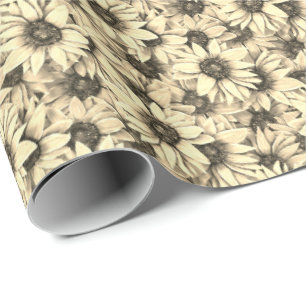 Sunflower Vintage Charm Sepia Tone Wrapping Paper