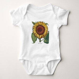 Sunflower Vintage Damask Flower Art Baby Bodysuit