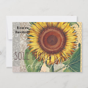 Sunflower Vintage Damask Flower Art Invitation