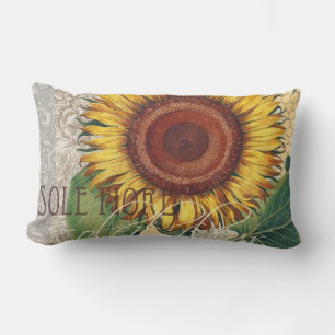 Sunflower Vintage Damask Flower Art Lumbar Cushion