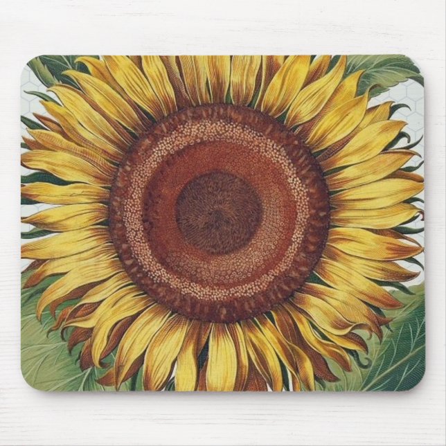 Sunflower Vintage Damask Flower Art Mouse Pad (Front)
