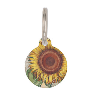 Sunflower Vintage Damask Flower Art Pet Tag
