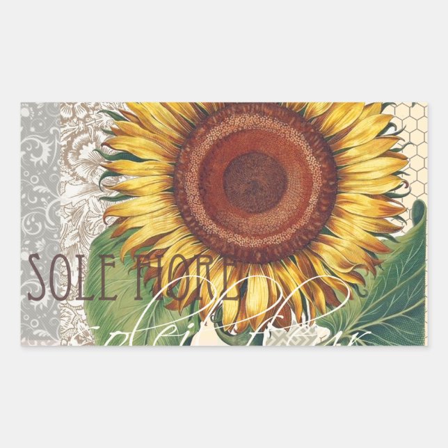 Sunflower Vintage Damask Flower Art Rectangular Sticker (Front)
