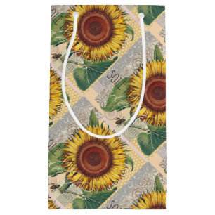 Sunflower Vintage Damask Flower Art Small Gift Bag