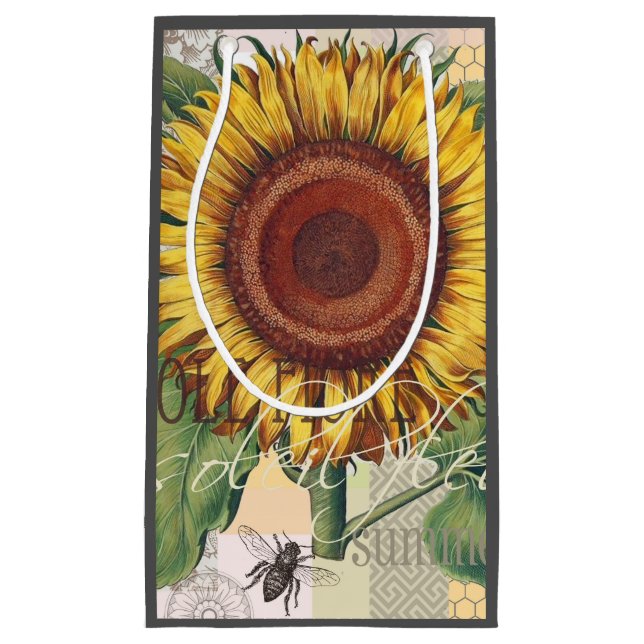 Sunflower Vintage Damask Flower Art Small Gift Bag (Front)