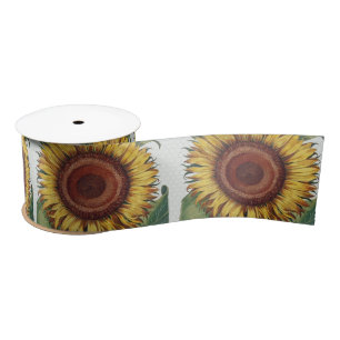 Sunflower Vintage Damask Flower Illustration Art Satin Ribbon