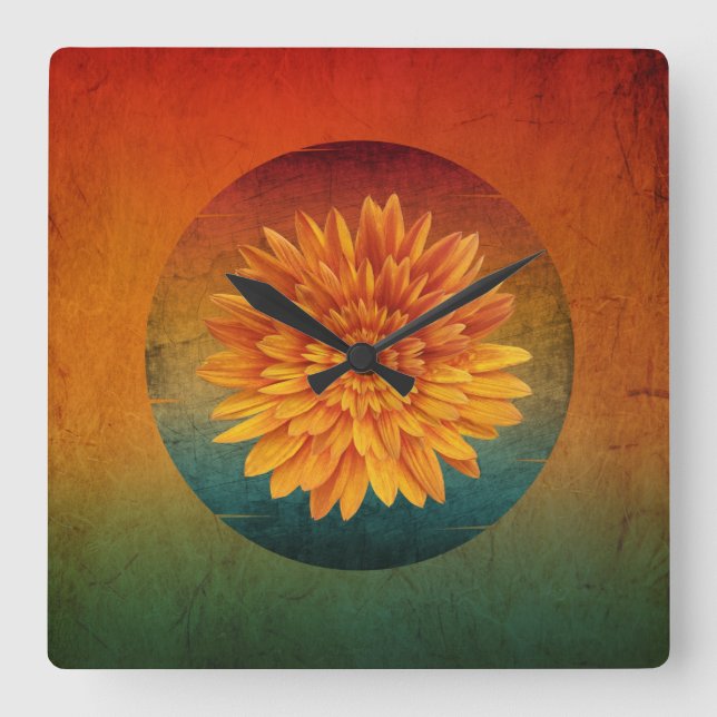 sunflower vintage floral  square wall clock (Front)