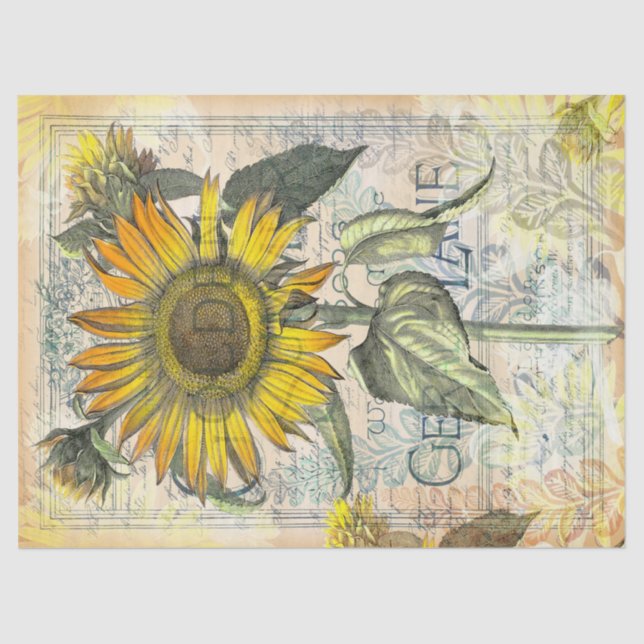 Sunflower Vintage Golden Summer Ephemera Decoupage Tissue Paper (Front)